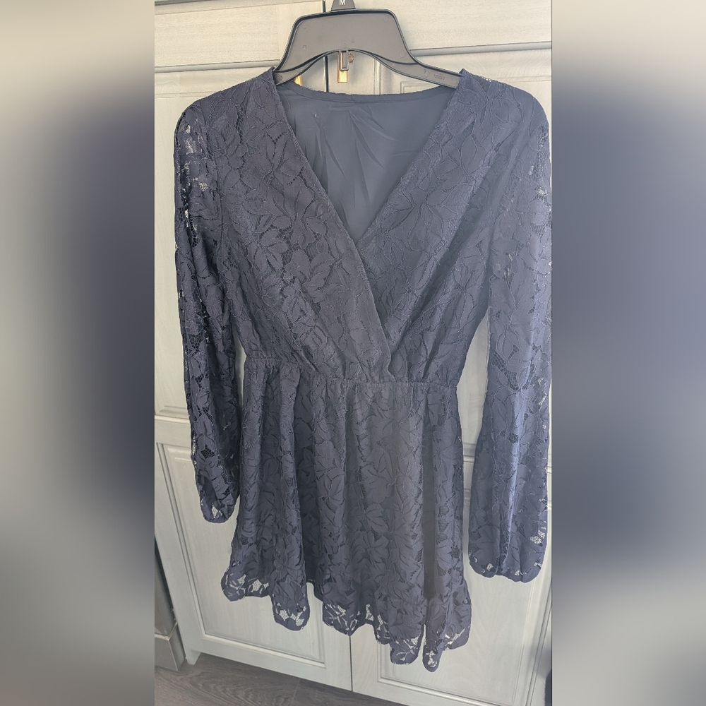Cupshe Navy Lace Long Sleeve Dress